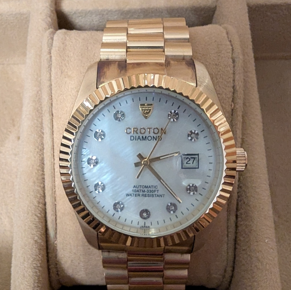 Croton Gold Watch with Diamond Markers (Needs Battery)